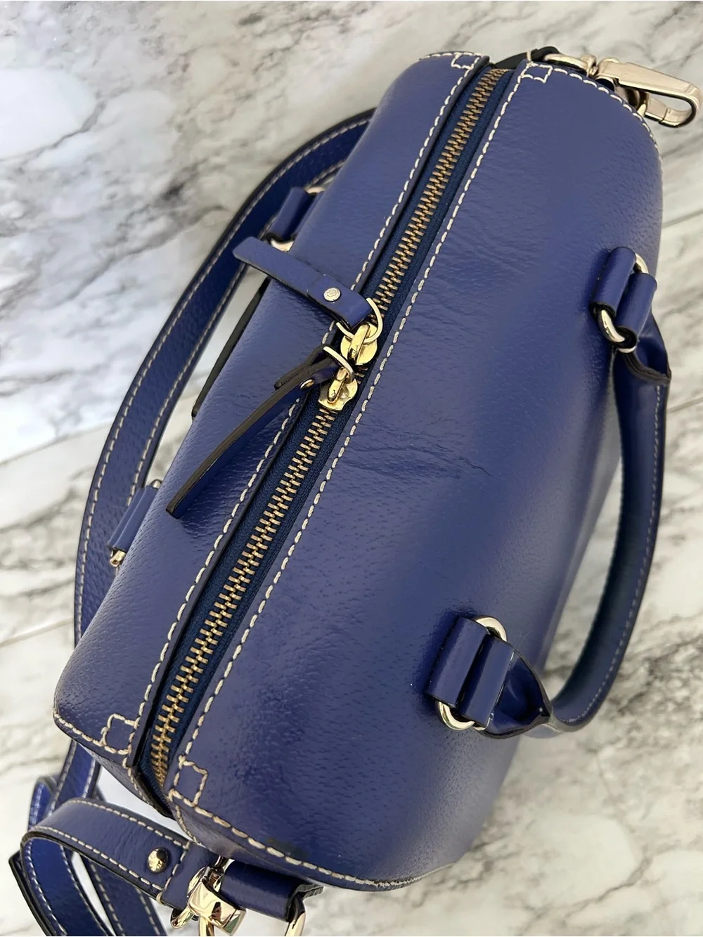 Kate Spade Alessa Wellesley Satchel Holiday Blue Crossbody bag duel top handles